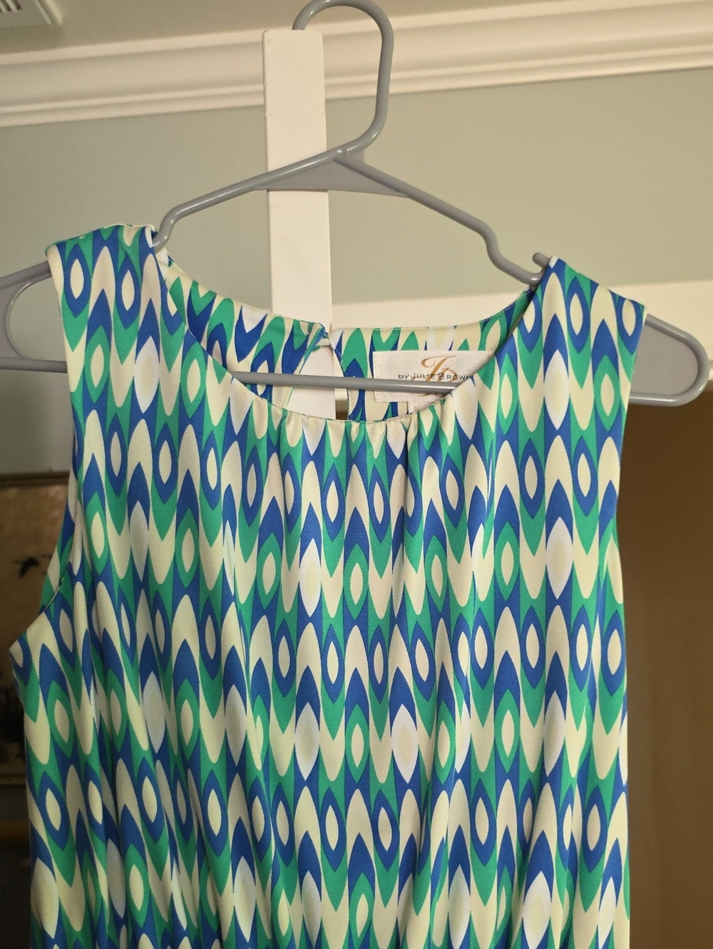 JB by Julie Brown Blue & Green Sleeveless Printed Dress, Size S - Picture 2 of 5